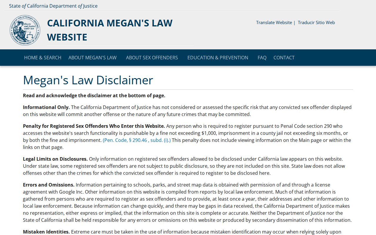 Redding resident lookup, California Megan's Law official registry search