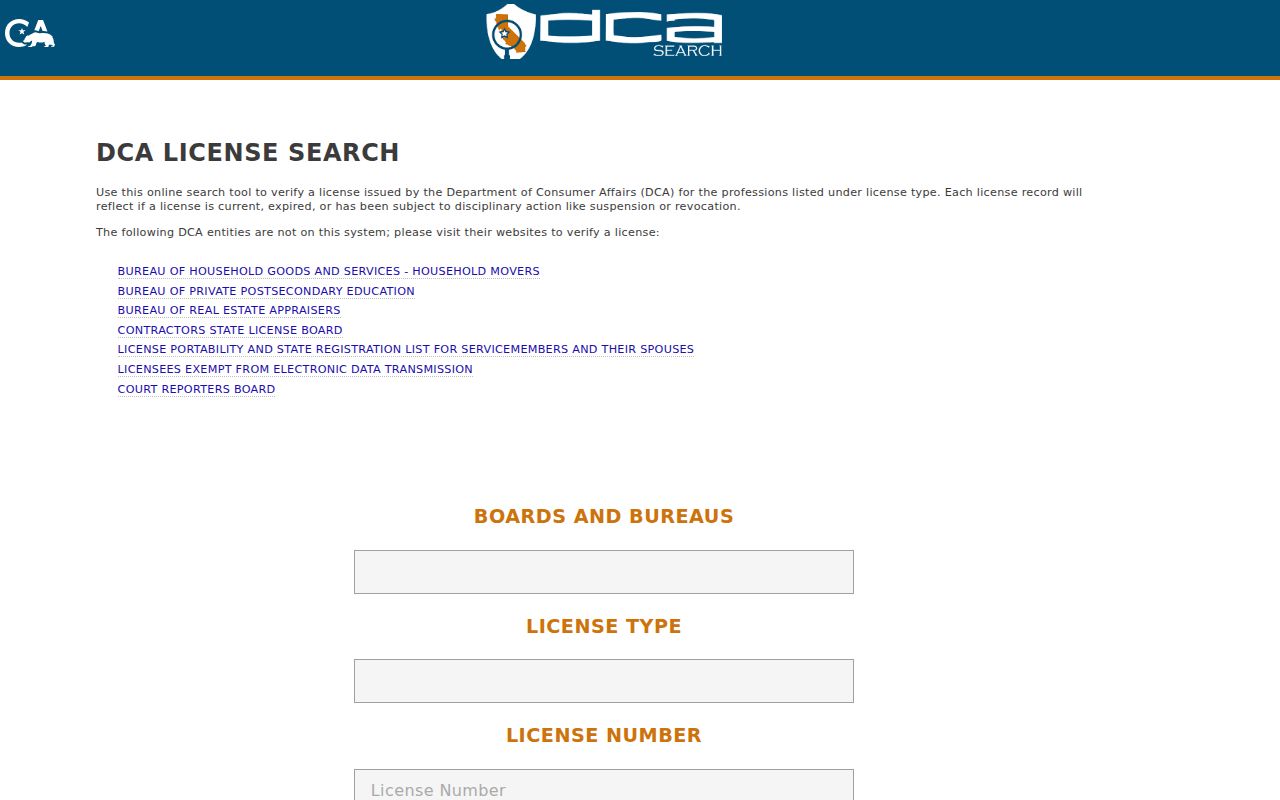 Redding resident lookup, California DCA License Search
