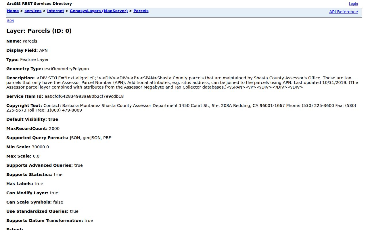 Redding street directory Shasta County GIS parcel layer