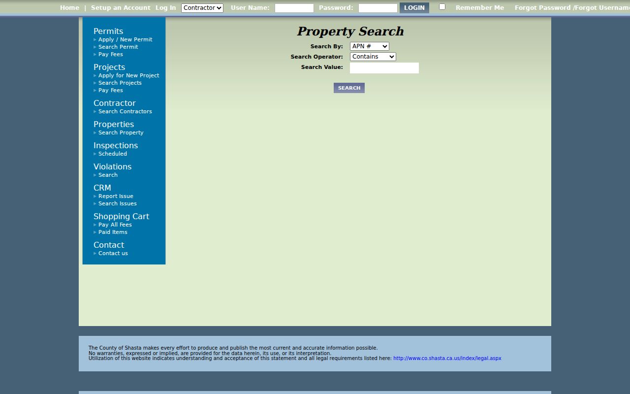 Redding street directory Shasta eTRAKiT parcel and permit search